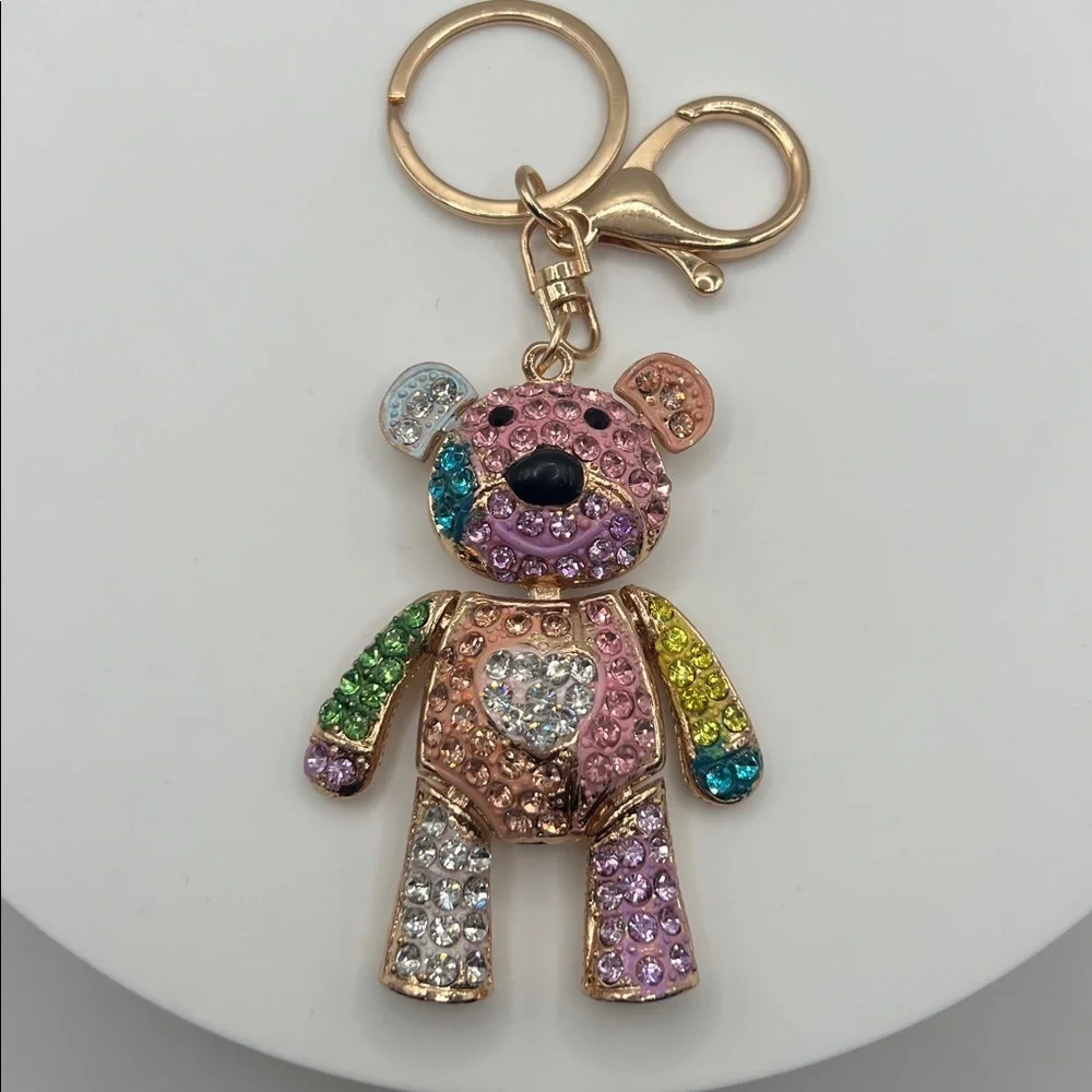 264. Colorful Rhinestone Bear Keychain